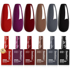 Beetles Winter Gel Nail Polish Set – 6 PCS HEMA-Free Gel Nail Kit Burgundy Dark Red Brown Black Gray UV Nail Polish Color DIY Midnight Elegance Manicure Home Salon Christmas Gifts for Women