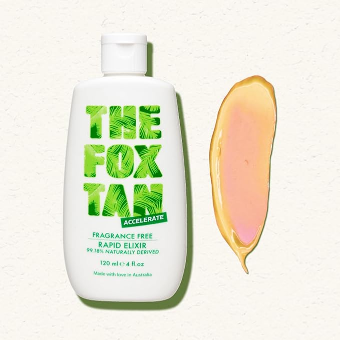 The Fox Tan Fragrance-Free Rapid Tanning Elixir, Tanning Accelerator Lotion For Darker & Faster Tans, Flawless Tans, Vegan & Cruelty-Free, 120mL