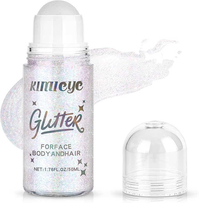 Roll-on Face Body Glitter Gel for Women and Kids, 50ml Large Capacity Holographic Chameleon Color Changing Glitter Gel Shimmer Makeup for Singer Concert Festival Rave Accessories (3. Dazzle)