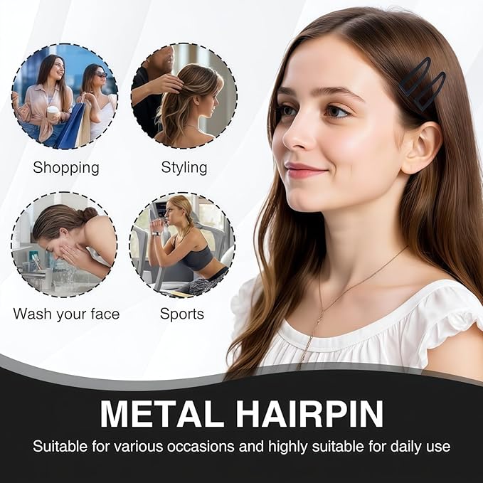 50 Pcs Double Grip Hair Clips Metal Snap Clips Women Barrettes for Hair Making, Salon Supplies(Black)