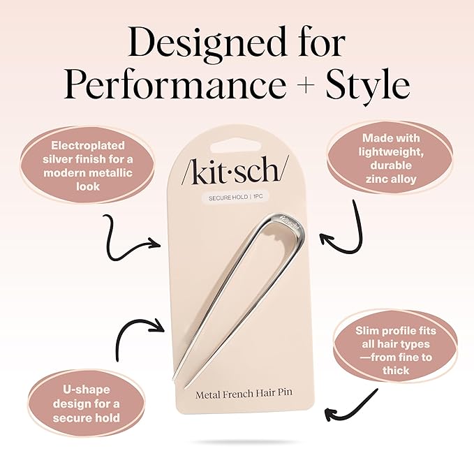 Kitsch Metal French Hair Pin for Women - Elegant Hair Accessories, Ideal for Buns & French Twist, Designed for a Secure, Comfortable Fit | Ideal Gifts for Women - Silver