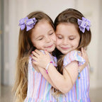 4" Sparkly Glitter Sequin Ribbon Hair Bow Clips,Pearl Wedding Boutique Alligator Barrettes Pins for Teens Toddler,Cheerleader Girls Kids Birthday Party Dress Decor Accessory (Light Purple)