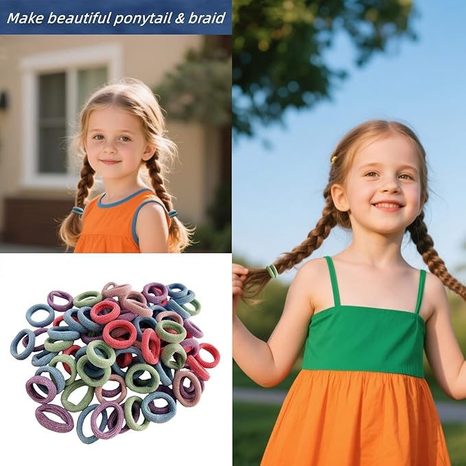 Mini Small Glittering Hair Ties All Hair Types Seamless Glitter Hair Ponies Elastics Ponytail Holders Hair Scrunchies Hair Accessories Baby Girls Kid Children 100 pcs