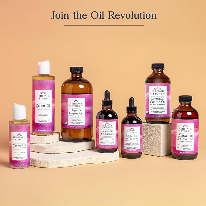 HERITAGE STORE Lavender Castor Oil Organic - Soothing Hair Treatment w/ Lavender Essential Oil - Hair Care, Skin Care, Castor Pack Wrap - Calming Scent, Vegan, Hexane Free, 60-Day Guarantee, 8oz