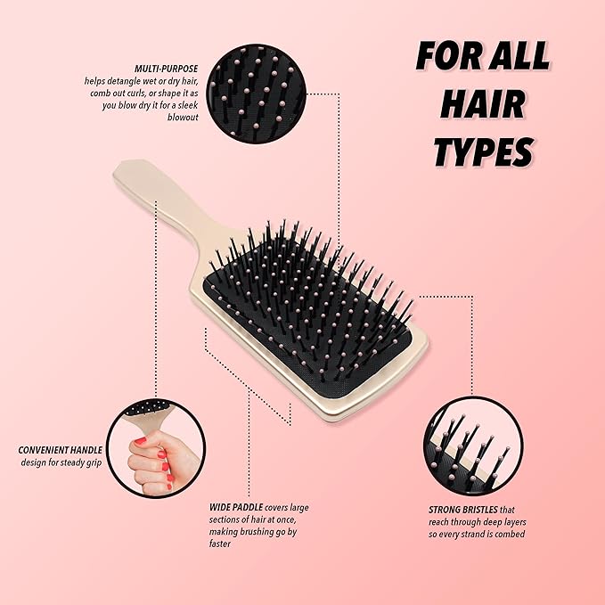 Earth & I Rosegold Hair Brushes for Women, Pink Hairbrush, Rose Gold Women Hair Brush, Kids Hairbrush, Brushes and Combs, Detangling and Styling (Rectangle)