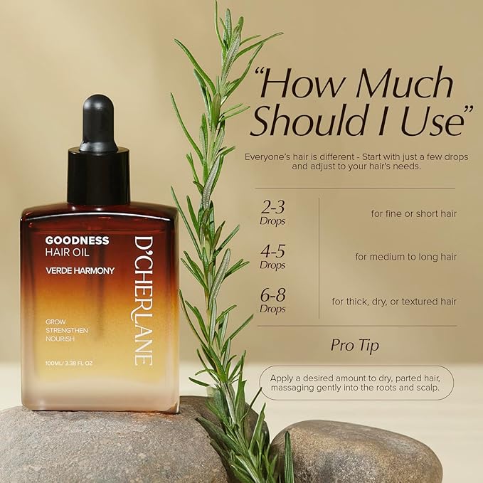 D'Cherlane Hair Growth Oil – Scalp Treatment with Rosemary, Argan, Coconut & Castor Oil Organic | Lightweight, Non-Greasy Formula for Fuller, Thicker, Stronger Strands | For All Hair Types