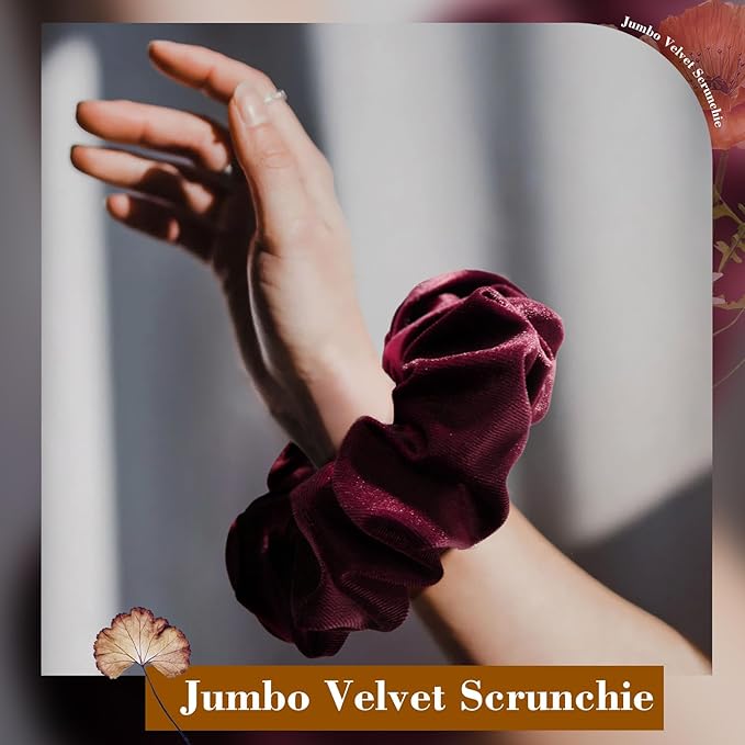 CEELGON Burgundy Big Velvet Scrunchie 6.5 Inches Jumbo Scrunchies Hair Ties Oversized Ponytail Holder for Thick Curly Hair Extra Large Hair Accessories for Women (Burgundy)