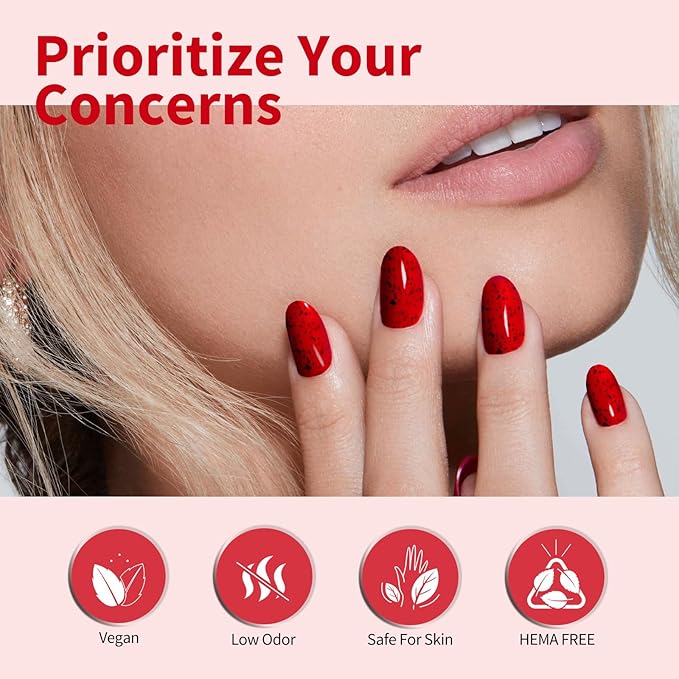 CANNI 6 Colors 9 ML Hema-Free Glitter Red Gel Nail Polish Set, Dark Cherry Red Gel Polish Kit, Soak Off LED Nail Gel Manicure Kit DIY at Home Salon Gifts