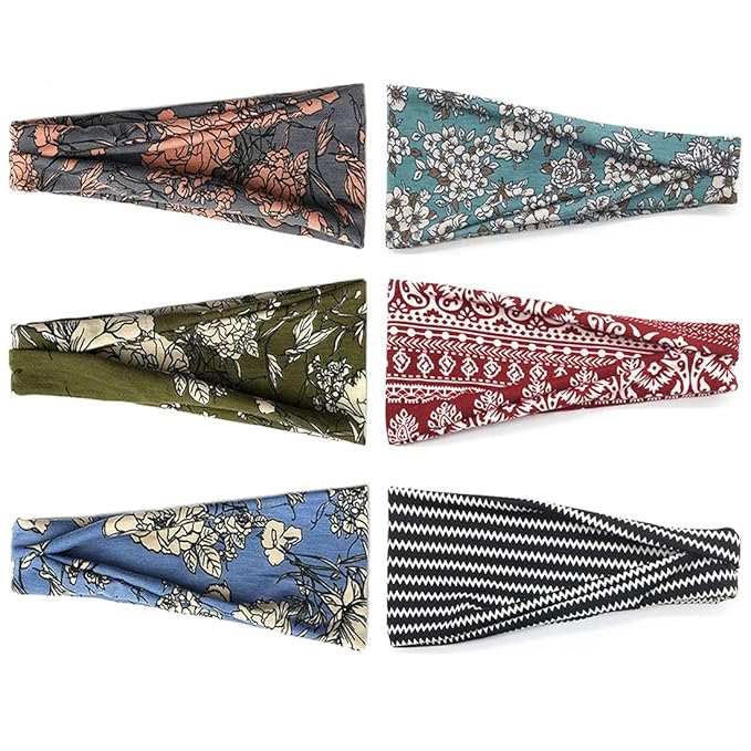 Boho Headbands For Women Fashion Wide Headband Yoga Workout Head Bands Hair Accessories Band 6 Pack