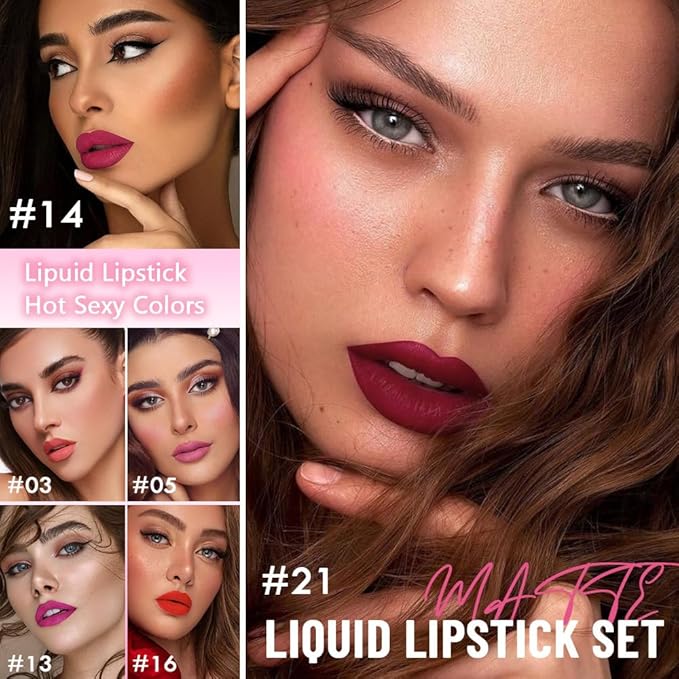 evpct 16Pcs Matte Liquid Lipsticks, Mauve Plum Purple Marron Orange Wine Red Pink Lipsticks Set, Long Lasting Waterproof Lip Gloss Highly Pigmented Lipstick Makeup 24hr Original Smudge Proof labial