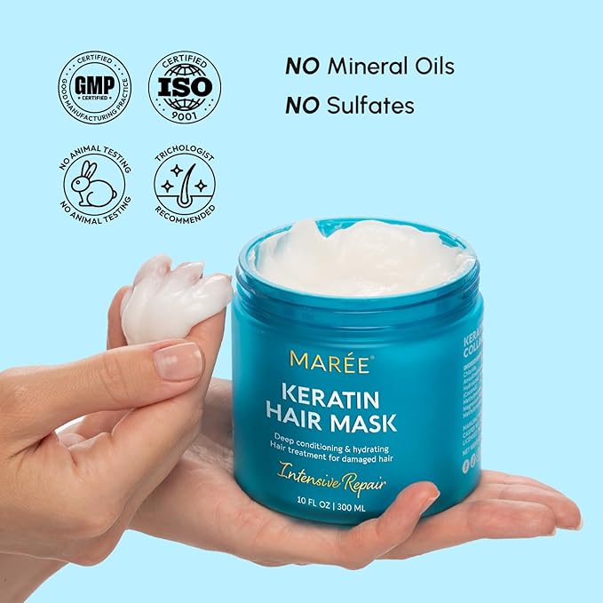 MAREE Deep Conditioning Hair Mask for Damaged Hair Treatment - Keratin Hair Care for Hydrating Growth Repair Moisturizing - Dry Curly Color Refreshing - Tratamiento Mascarilla Para el Cabello Seco