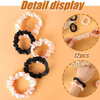 12Pcs Satin Elastic Hair Scrunchies, Silk Satin Hair Ties Elastics Ponytail Holders for Women Girls Valentine's Day Gifts (Blush,Black)