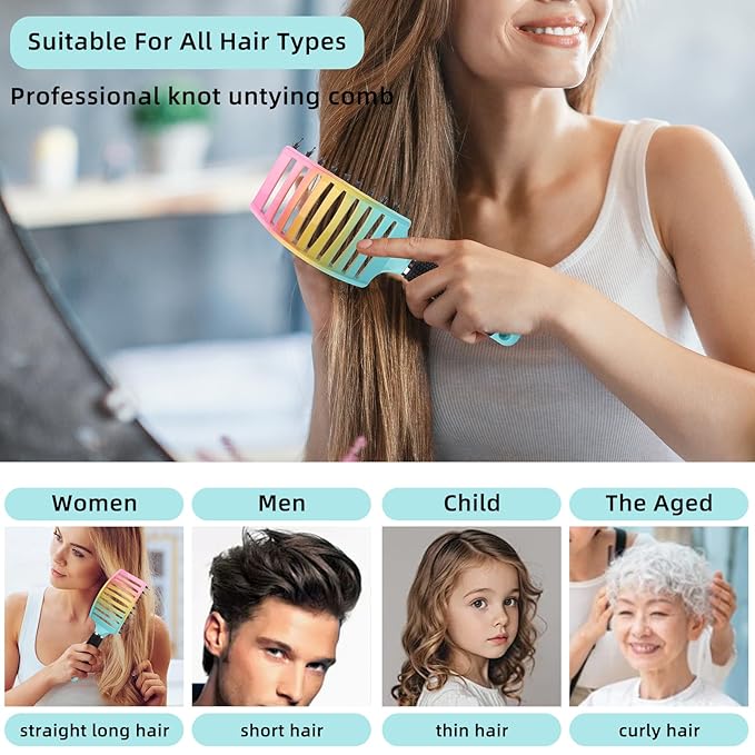 4 Piece Boar Bristle Hair Brush Set for Fine & Thick Hair - Round & Paddle Brushes for Blow Drying,Curl Defining & Wet Hair,Travel Combs (Includes 2 Clips)