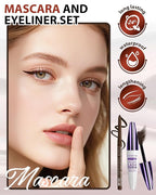 Brown Waterproof Colored Mascara&Eyeliner,5D Fiber Mascara for Eyelashes Volume and Length, Smudgeproof Color Waterline Gel Eye Liner Pen Lengthening Curling Máscara Women Party Stage Use Makeup Gift