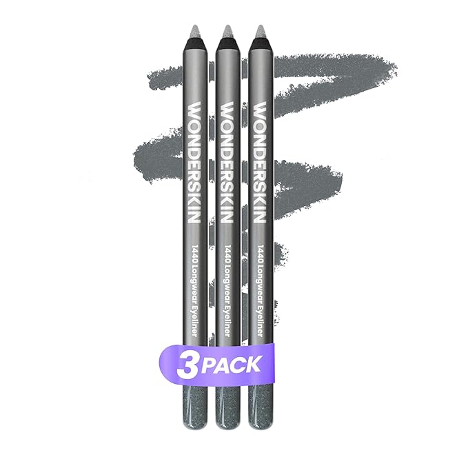 Wonderskin 1440 Longwear Blue Glitter Eyeliner Pencil, 3 Pack - Waterproof, Sharpenable Eyeliner & Smudge Proof Eye Liner Pencils (Oyster Blue)