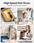 Hair Dryer,Travel Hair Dryer with Diffuser,110000 RPM High Speed Ionic Blow Dryer,Temperature Display,Low Noise&Lightweight Blow Dryer,Fast-Drying,No Heat Damage,Suitable for All Hairstyles(White)