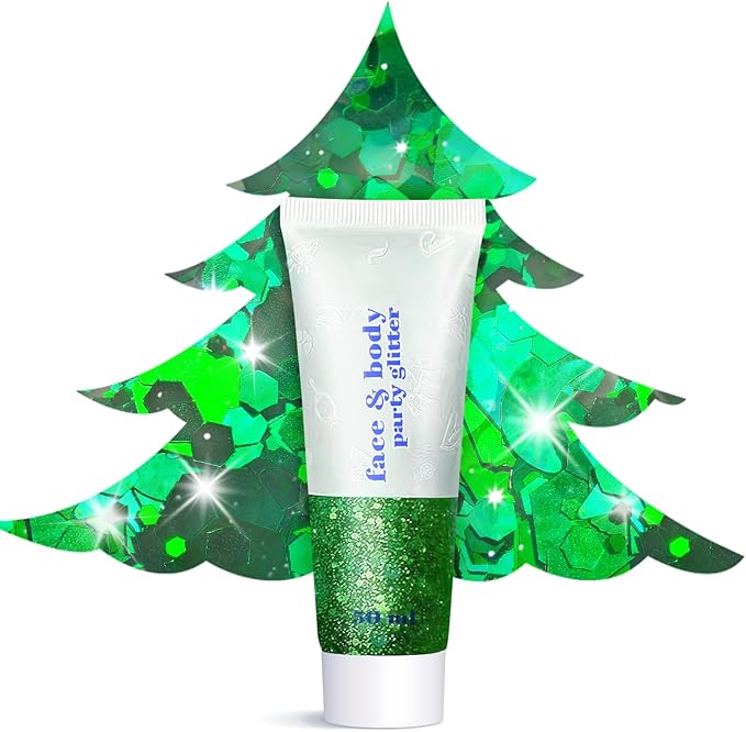 Christmas Body Glitter - Stocking Stuffers, Sequin Face Hair Makeup for Party Rave Festival, Christmas Gifts for Adults (Green Body Glitter)