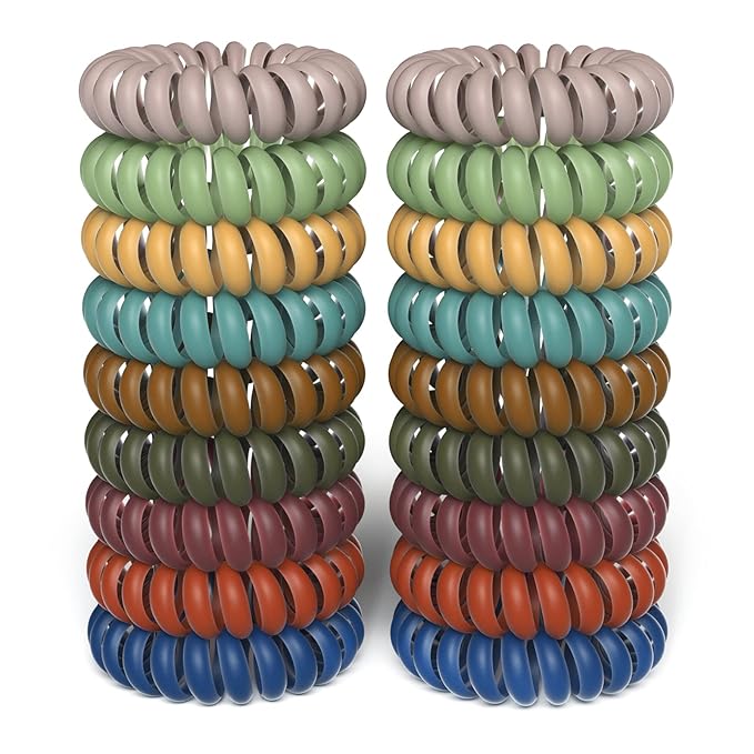 Teqifu18 Pack Hair Elastics, No Crease Spiral Hair Ties Hair Bands Matte Color Waterproof Phone Cord Hair Scrunchies Hair Coils Accessories for Women Girls