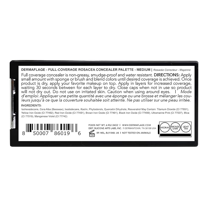Dermaflage Rosacea Makeup Full Coverage Concealer Palette, Redness Corrector Cream for Face, Dark Circle and Under Eye Concealer and Color Corrector, Waterproof Hypoallergenic Formula (Medium)