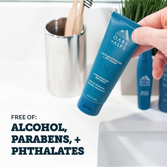 Oars + Alps Face Moisturizer and Eye Cream, Face Lotion with Aloe Leaf Juice and Vitamin E, Long Lasting, Hydrating Cream, TSA Friendly, 2.5 Fl Oz, 2 pk