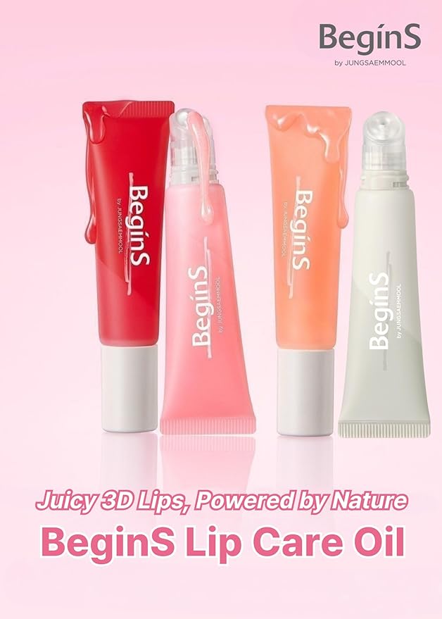 Lip Care Color Oil #Cherry More 0.34 Fl Oz, Vegan Tinted Lip Oil with Jelly Massager for Dry Lips, Hydrating & Cooling Lip Treatment, Long-Lasting Glow & Volume, Korean Lip Oil, BeginS