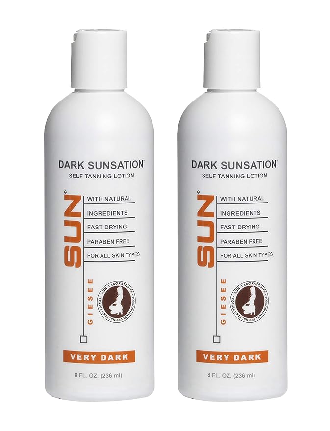 Sun Laboratories By Giesee Dark Sunsation Self Tanning Lotion 8 oz 2 Pack with Tanning Mitt - Organic Self Tanner, Sunless Tanner, Sun Labs Very Dark Tanning Lotion, Self Tanner with Mitt