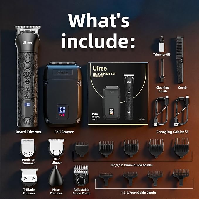 Ufree Beard Trimmer for Men, Foil Shaver Electric Razor, Shavers for Body Face Nose Ear, Cordless Hair Trimmer, Professional Hair Clippers, Mustache Grooming Kit Birthday Gifts for Men