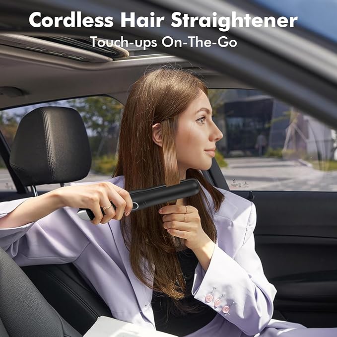 SUNMAY Cordless Hair Straightener, 0.85 Inch Titanium Portable Hair Straightener for Travel, Cordless Mini Flat Iron Hair Straighteners and Curlers 2 in 1, Dual Voltage, On-The-Go & 20S Fast Heat Up