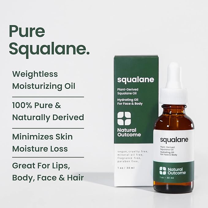 natural outcome Pure Squalane Oil l 100% Plant Derived Squalane Oil for Face, Body, Hair & Lips I Weightless Moisturizing Oil Firms Skin, Reduces Fine Lines & Enhances Skin Elasticity I 1 oz
