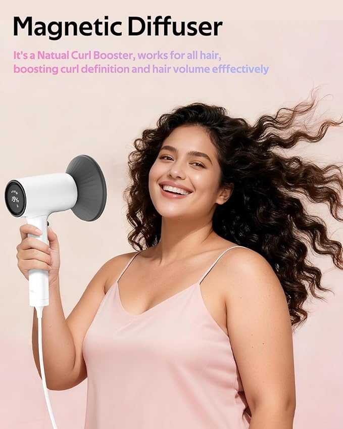 Professional Hair Dryer with Diffuser (Mera ProMax Ionic-X) - Fast Drying, Anti-Static Blowdryer Full Tool Set for Women & Stylists, 1-Button Cooling Mode, cUL Certified, Self-Cleaning, LED Screen