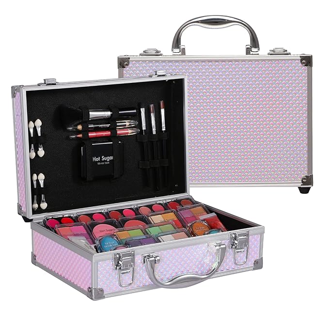 Hot Sugar Makeup Kit for Girls and Women - Full Starter Cosmetics Set with Eye Shadow Palette, Blush, Lip Gloss, Lip & Eye Pencil and Mirror