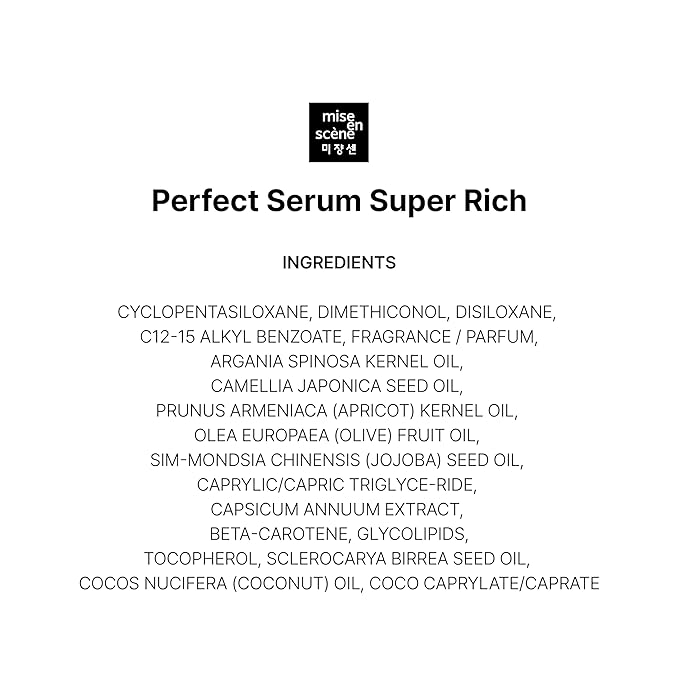 Mise En Scene Perfect Super Rich Serum with Argan Oils - Hair Essence for High Nutrition Intensive Care, Korean Hair Oil, 2.70 fl. Oz