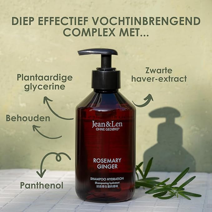 Jean & Len Shampoo Rosemary & Ginger, for dry and brittle hair, with moisturizing complex, spicy-fresh scent of rosemary & ginger, without parabens and silicones, 10.14 Fl. Oz.