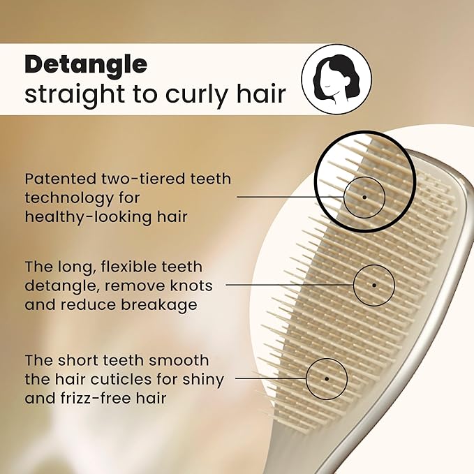 Tangle Teezer Chrome Ultimate Detangler Brush for Wet & Dry Hair, Eliminates Knots & Reduces Breakage for Straight to Curly Hair Types, Champagne Gold