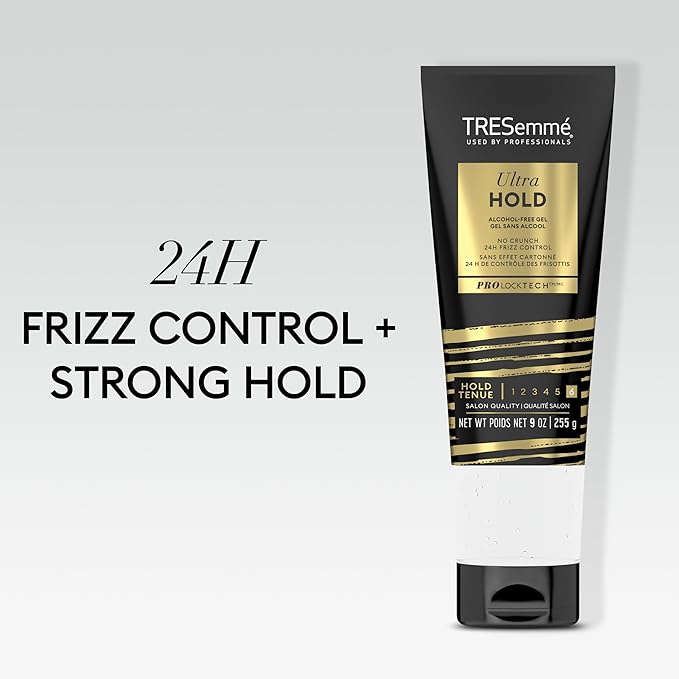 TRESemmé Hair Gel Ultra Hold No Crunch 24H Frizz Control Alcohol-Free 9 oz (Pack of 2)