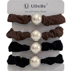 Silk Scrunchies Hair Ties 4Packs – Super Soft Thin Hair Scrunchies, Gentle on Hair, Faux Pearl Decorated Hair Accessories for Women