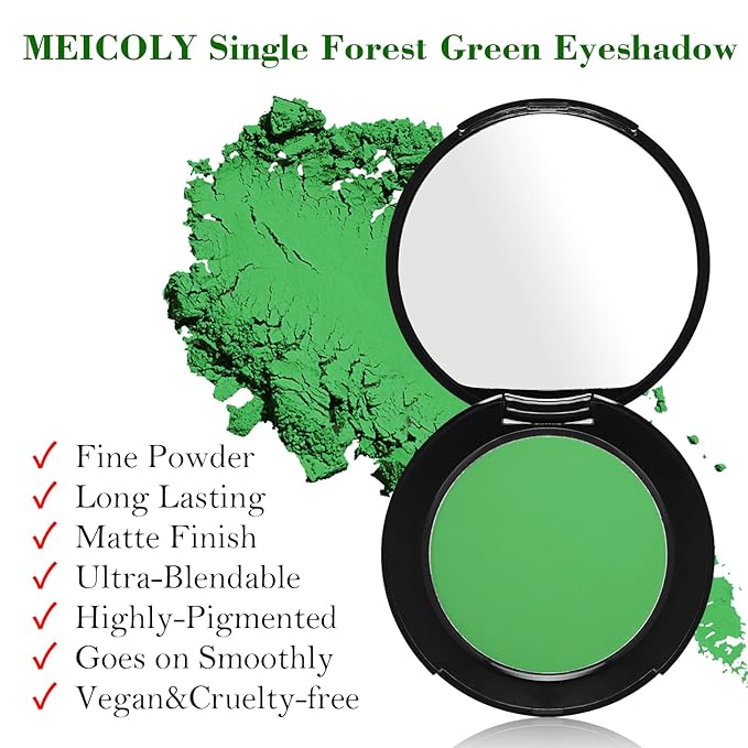 MEICOLY Light Green Eyeshadow with Mirror,Stocking Stuffers for Women,Forest Green Matte Eye Shadow Palette for Christmas Wicked Witch Elphaba Makeup,Pressed Powder Eyeshadow,Eye Makeup Eyelid Color