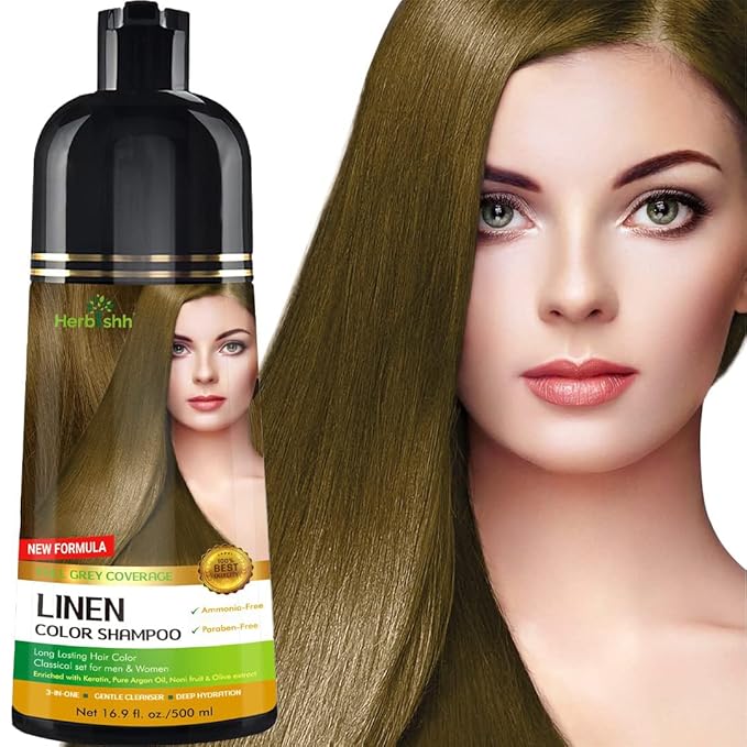 Herbishh Hair Color Shampoo - Magic Gray Hair Dye, Long-Lasting 3-in-1 Coloring Formula, 500ml, Ammonia-Free (Linen)
