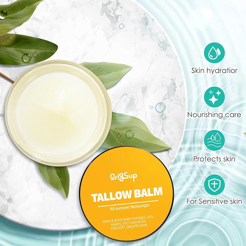 Beef Tallow Balm for Skin Care - All Natural Moisturizing Body Oil with Honey and Beeswax - Tallow from Grass-Fed Cows – Beef Tallow Moisturizer,-Made in USA (2.0 Oz)