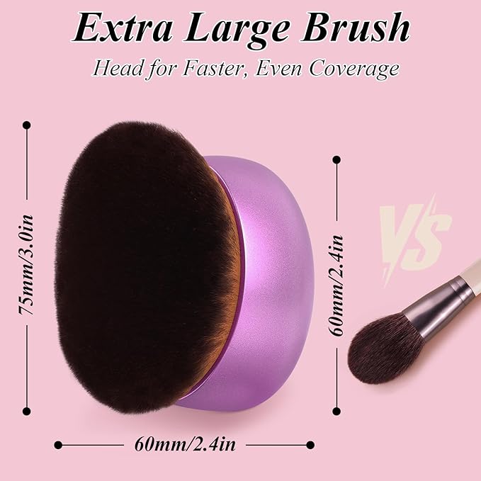 75MM Extra Large Self Tanner Kabuki Makeup Brush – Ultra Soft Dense Vegan Bristles for Body Makeup, Bronzer & Foundation–Applies Tanning Mousse, Lotion & Self Tanner–Purple, Wet & Dry
