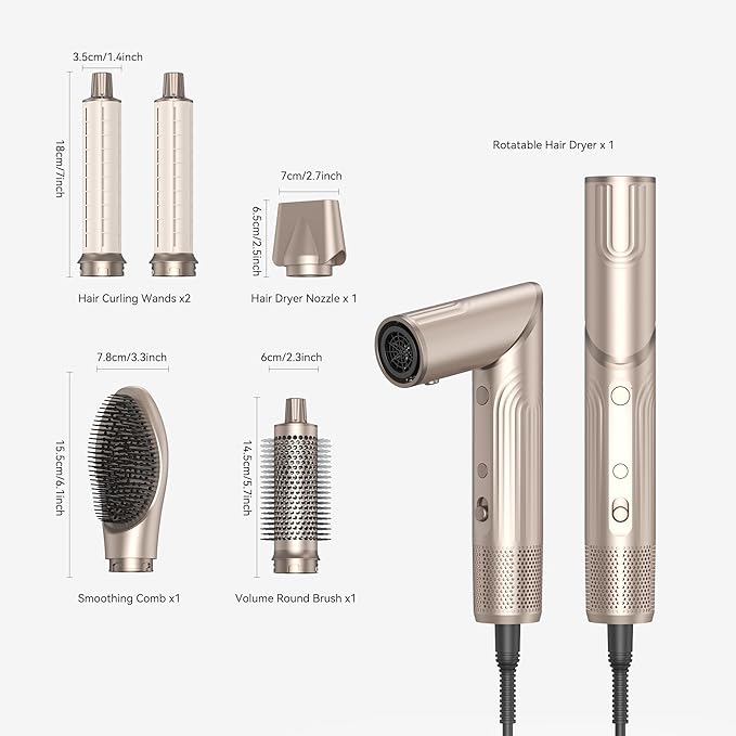 5 in 1 Hair Dryer Brush,110,000 RPM High-Speed Hair Styling Tools,Upgrade Air Curling Wrap Styler,Detachable Blow Dryer Brushs with Auto Wrap Curlers,Hot Air Brush for Straight/Curl/Drying/Smoothing