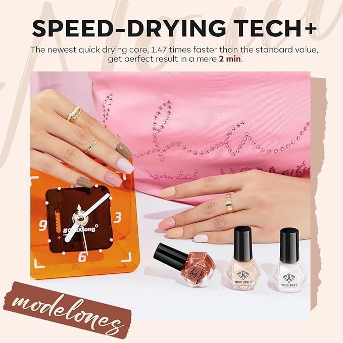 modelones Nail Polish Set 6 Colors, Fall Winter Brown Nude Silver Glitter Nail Polish Skin Tone Collection Quick Dry Mini Manicure DIY Nail Art Salon Home Gifts For Women Girl