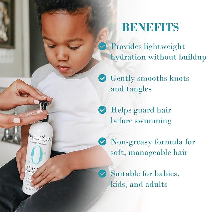 Original Sprout Leave-In Conditioner, Lightweight Moisturizing Conditioner for Dry & Damaged Hair, Detangles, Tames Frizz & Adds Shine, Vegan, Sulfate Free, Safe for Kids & Adults, 12 fl oz