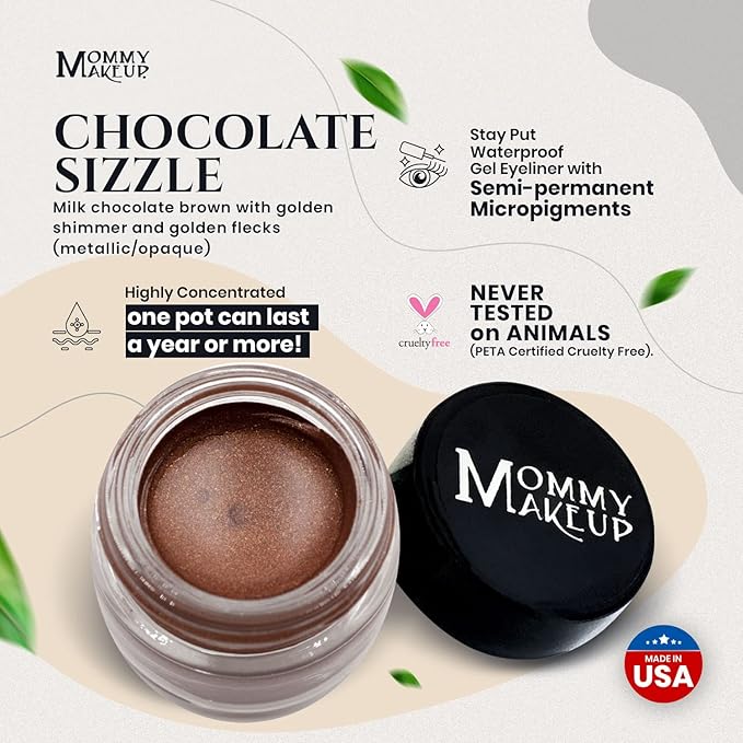 Mommy Makeup Waterproof Stay Put Gel Eyeliner Pot with Micropigments - Smudge-Proof, Long Lasting, Highly Pigmented Cream Eye Liner, 0.14 oz (Chocolate Sizzle)