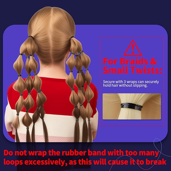 Teenitor 2000pcs Black Hair Rubber Bands Soft Elastic Hair Ties for Kids Girls Hair Braids