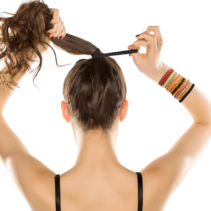 Boho Hair Accessories - 72PCS Hair Tie Bracelets in 6 Styles, 18 Colors, No Damage for Thick Hair