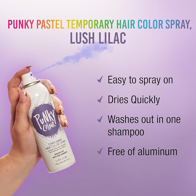 Punky Pastel Temporary Hair Color Spray - Lush Lilac, Temporary Hair Dye, Fast-Drying & Washable, 3.5 fl oz, 1 Pack