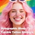 10Pcs Rainbow Face Makeup Patches, Glitter Freckles Face Tattoo for Teenagers & Young Women, Sparkle Freckles Waterproof Face Glitter Freckles for Christmas (10PcsI Blush)