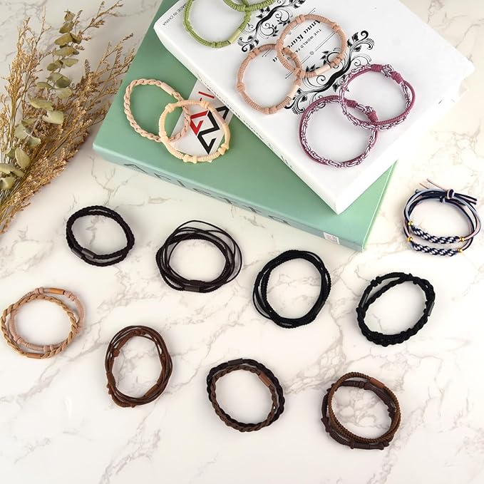 Hair Tie Bracelets, 48PCS Boho Hair Accessories Hair Ties for Women - Not Damage for Thick Thin Hair Medium Long Hair Pony Tails (Retro C)