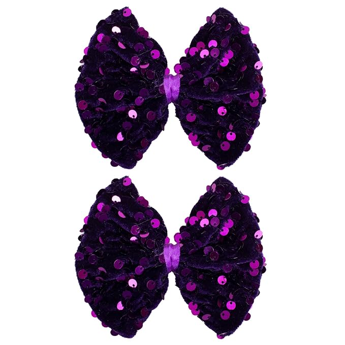 Velvet Sequin Hair Bows Elegant Purple Bow for Women Girls, 4in Glitter Handmade Hair Clips Alligator Clips Ponytail Holder Sparkly Hair Accessories for Helloween, Christmas, Birthday Party, Wedding